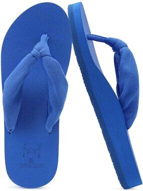 Women Dark Blue Yoga Mat Arch Support Flip Fabric Straps Knotted Thong Sandal